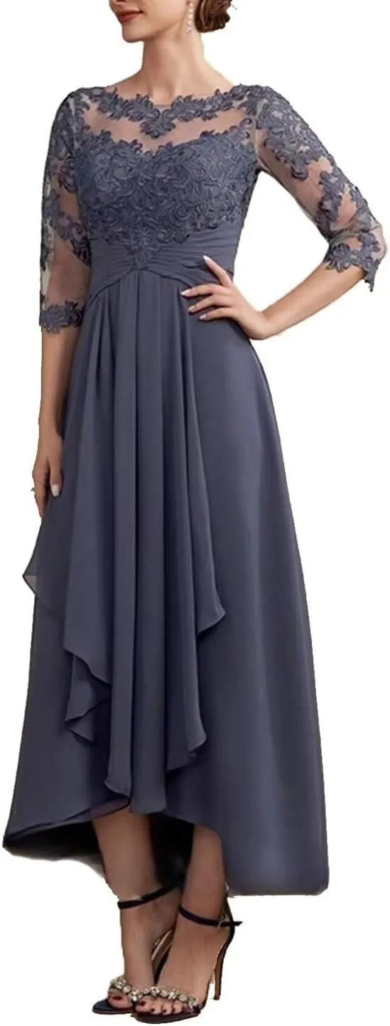 Chiffon A Line Mother of The Bride Groom Dresses for Wedding with Lace Appliques Formal Gowns