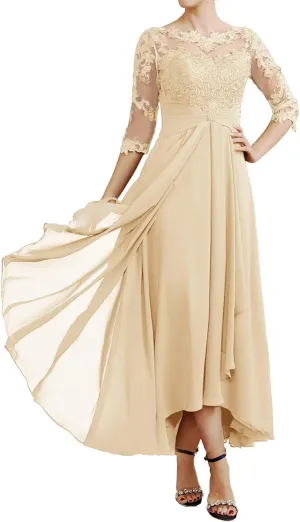 Chiffon A Line Mother of The Bride Groom Dresses for Wedding with Lace Appliques Formal Gowns