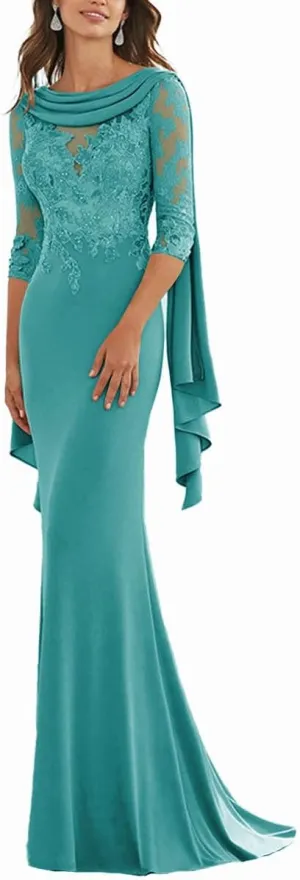 Chiffon Mother of The Bride Dresses for Wedding Guest 3/4 Sleeves Formal Dresses Evening Gowns