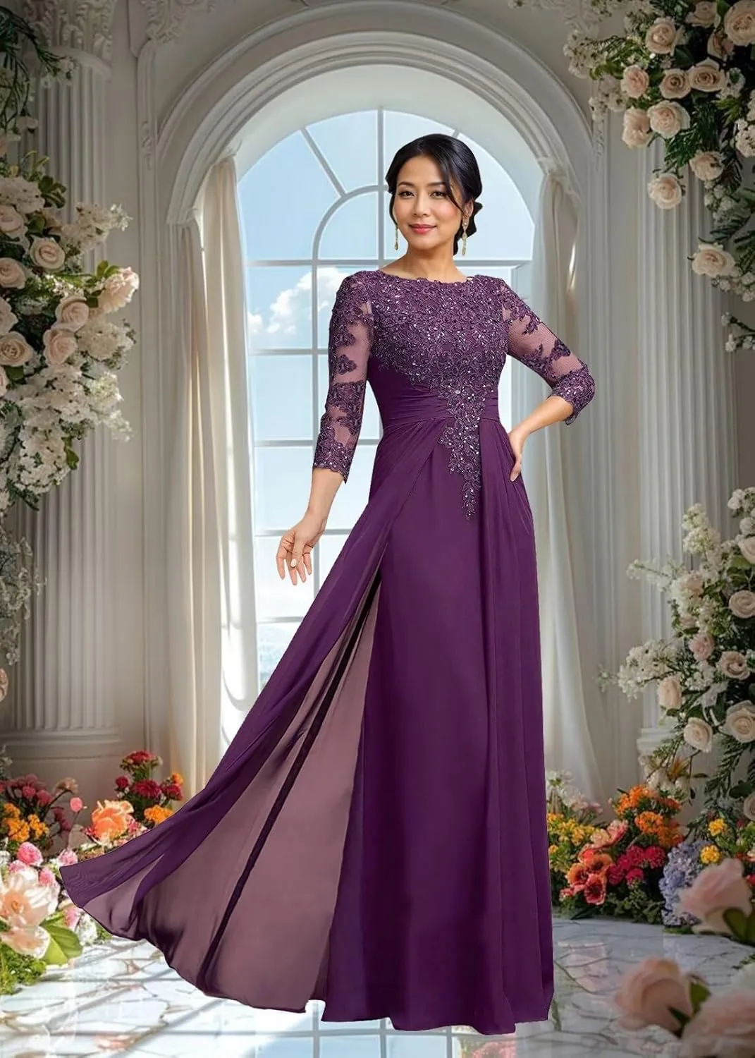 Chiffon Mother of The Bride Dresses for Wedding Laces Applique Formal Evening Party Gown Mother of The Groom Dress