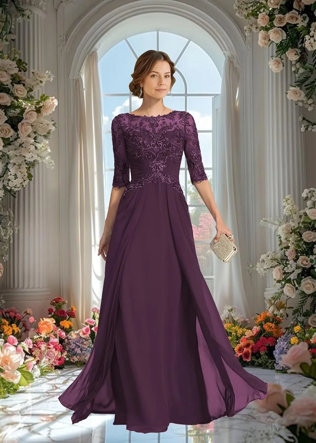 Chiffon Mother of The Bride Dresses for Wedding Laces Applique Formal Evening Party Gown Mother of The Groom Dress