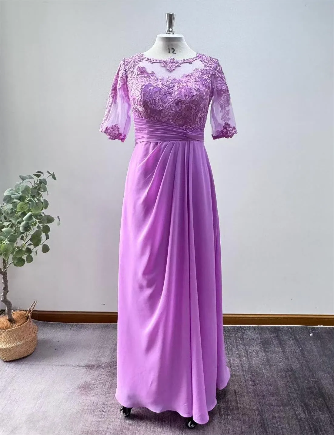 Chiffon Mother of The Bride Dresses for Wedding Long Sleeves Formal Evening Dress Lace Appliques