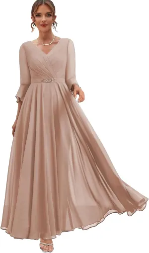 Chiffon Mother of The Bride Dresses with Sleeves Corset Formal Dress for Wedding Guest