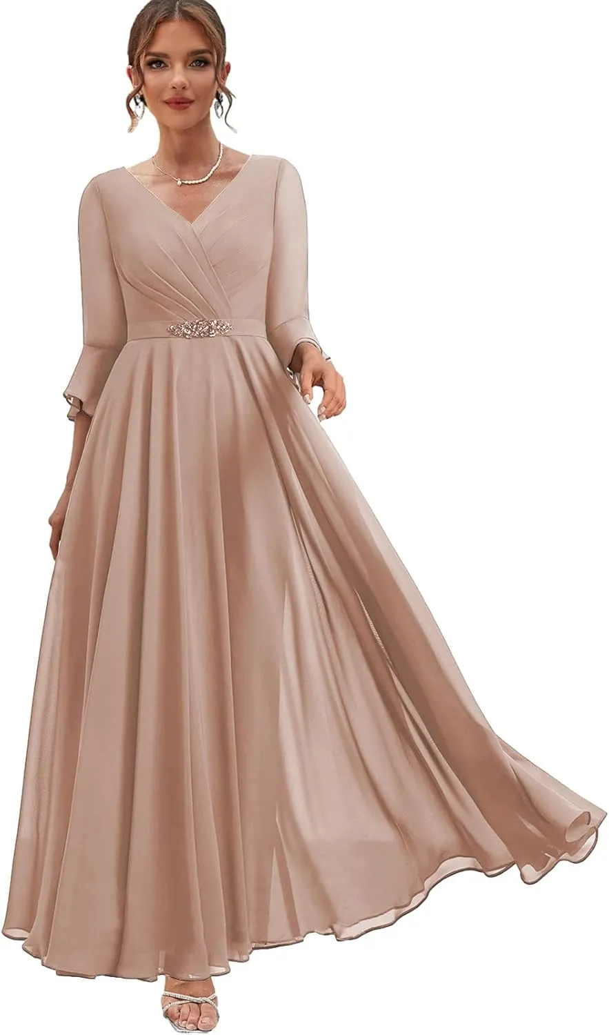 Chiffon Mother of The Bride Dresses with Sleeves Corset Formal Dress for Wedding Guest