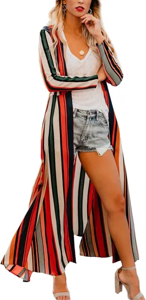 Chunoy Women Summer Chiffon Kimono Cardigan Loose Long Casual Beach Wear Cover Up
