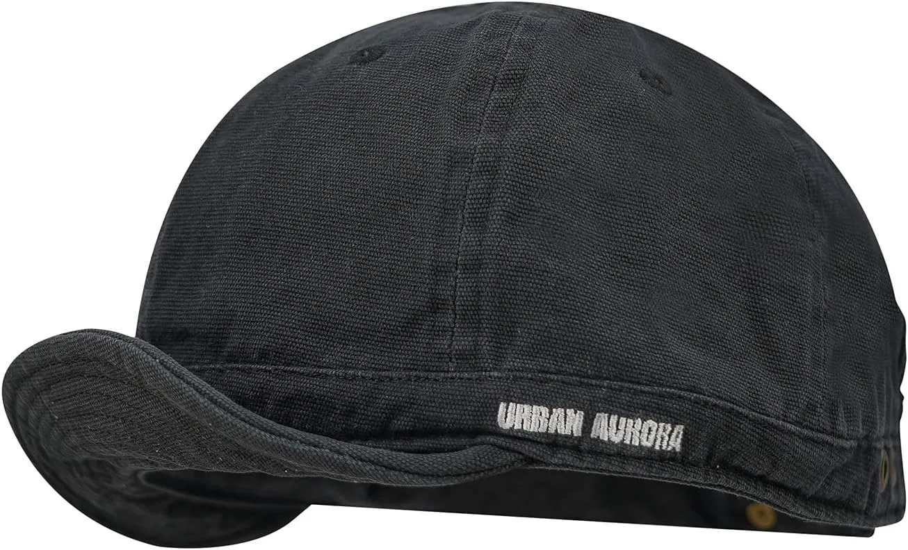 Clakllie Short Brim Baseball Cap for Men Retro Flat Bill Hats Unstructured Moisture Wicking Cotton Hat Trendy Dad Cap