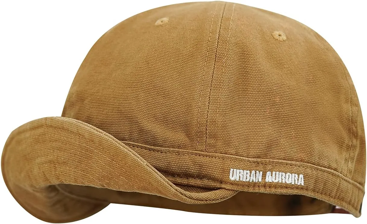 Clakllie Short Brim Baseball Cap for Men Retro Flat Bill Hats Unstructured Moisture Wicking Cotton Hat Trendy Dad Cap