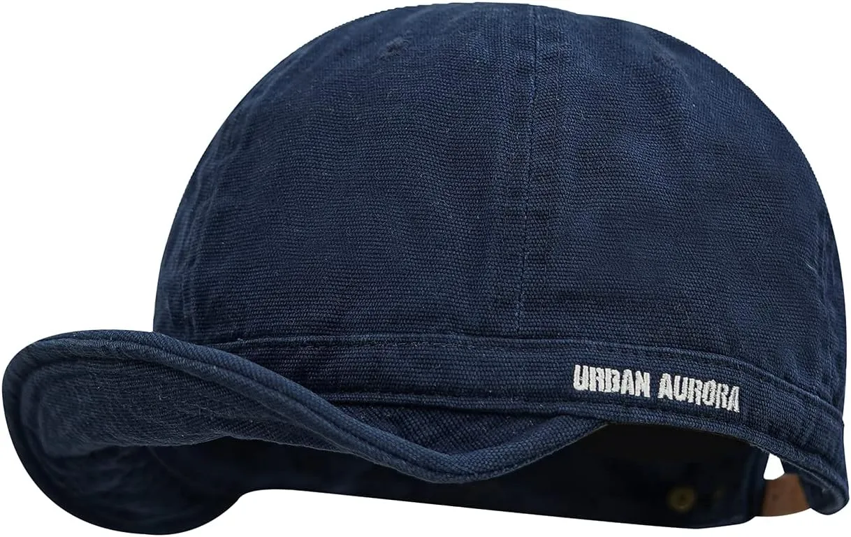 Clakllie Short Brim Baseball Cap for Men Retro Flat Bill Hats Unstructured Moisture Wicking Cotton Hat Trendy Dad Cap