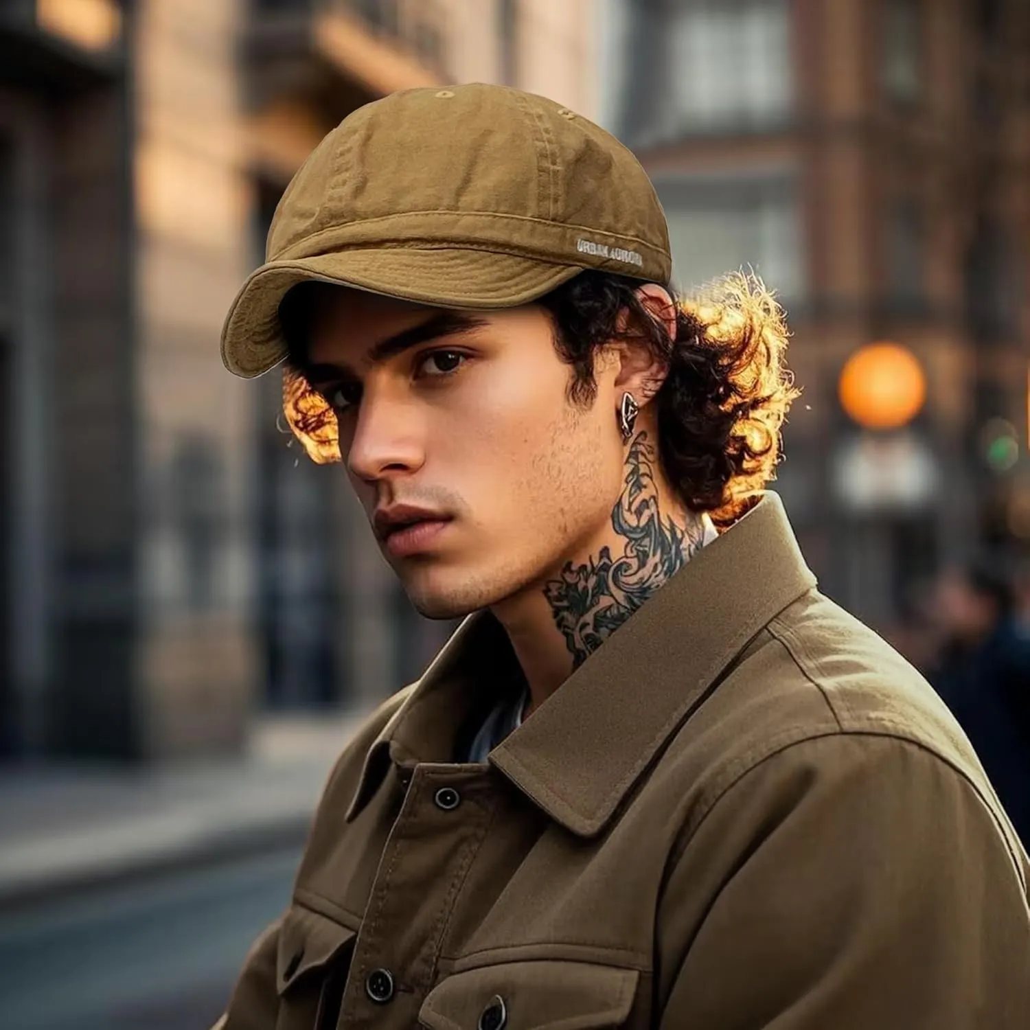 Clakllie Short Brim Baseball Cap for Men Retro Flat Bill Hats Unstructured Moisture Wicking Cotton Hat Trendy Dad Cap