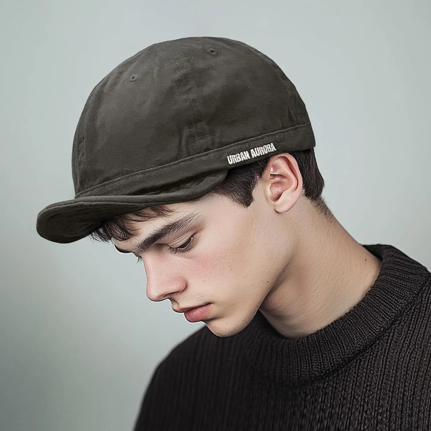 Clakllie Short Brim Baseball Cap for Men Retro Flat Bill Hats Unstructured Moisture Wicking Cotton Hat Trendy Dad Cap