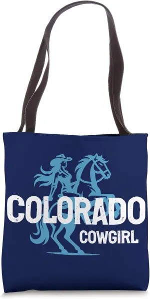 Colorado Cowgirl Horse Sky Blue Tote Bag