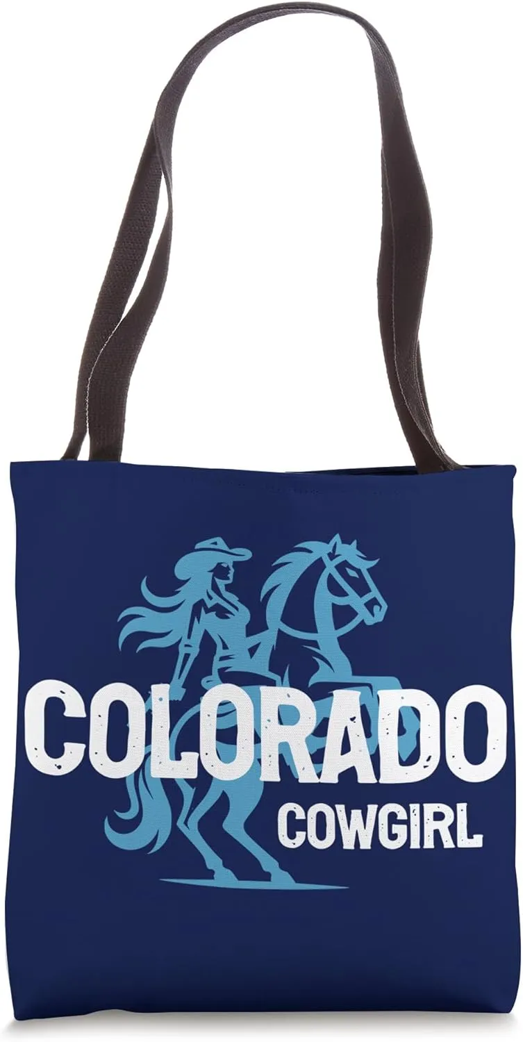 Colorado Cowgirl Horse Sky Blue Tote Bag