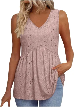 Comfy and Breathable Peplum Tunic Tops for Women Loose Fit Tank Top Summer Casual Dressy V-Neck Sleevless Shirts 2025