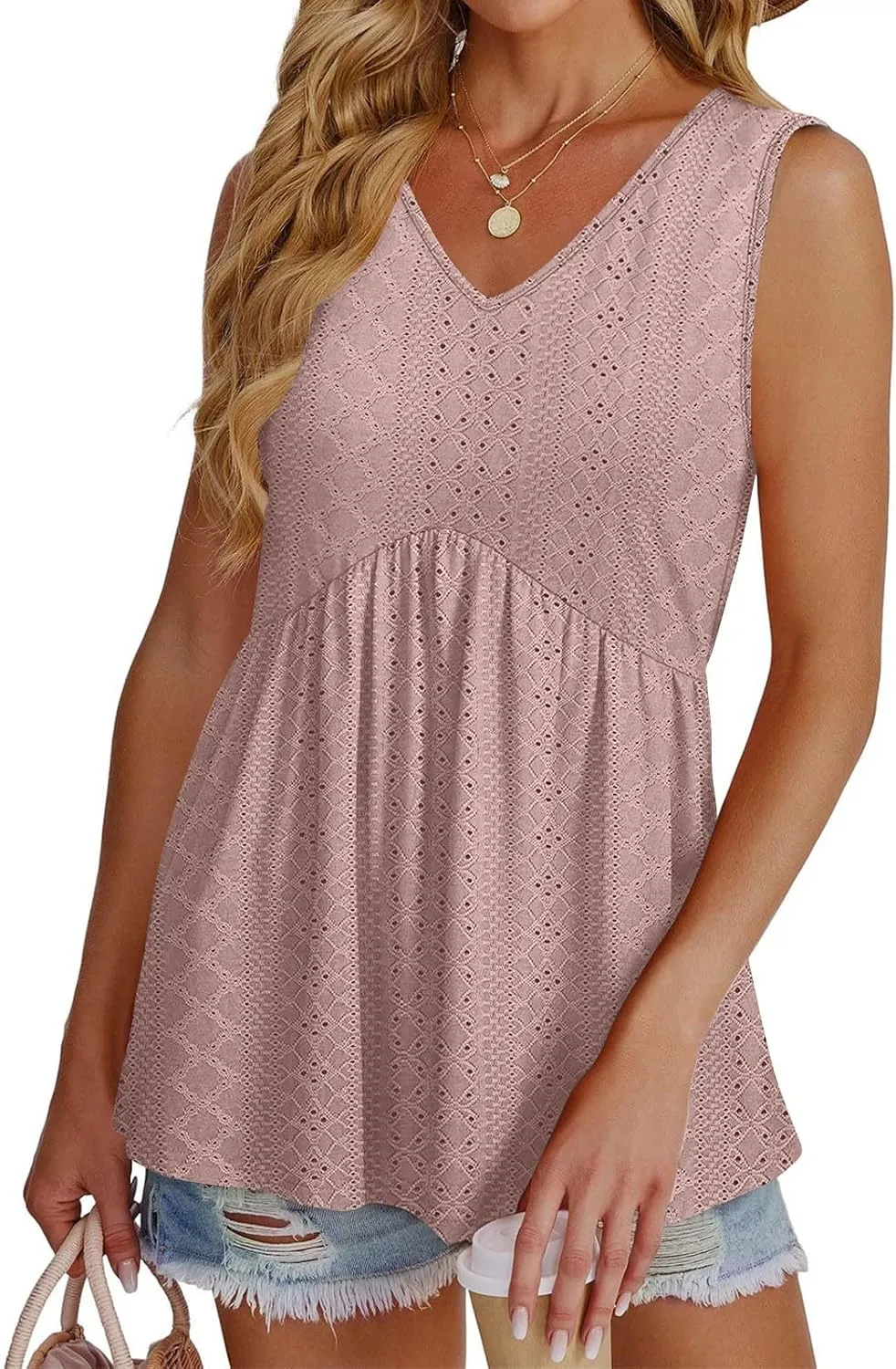 Comfy and Breathable Peplum Tunic Tops for Women Loose Fit Tank Top Summer Casual Dressy V-Neck Sleevless Shirts 2025