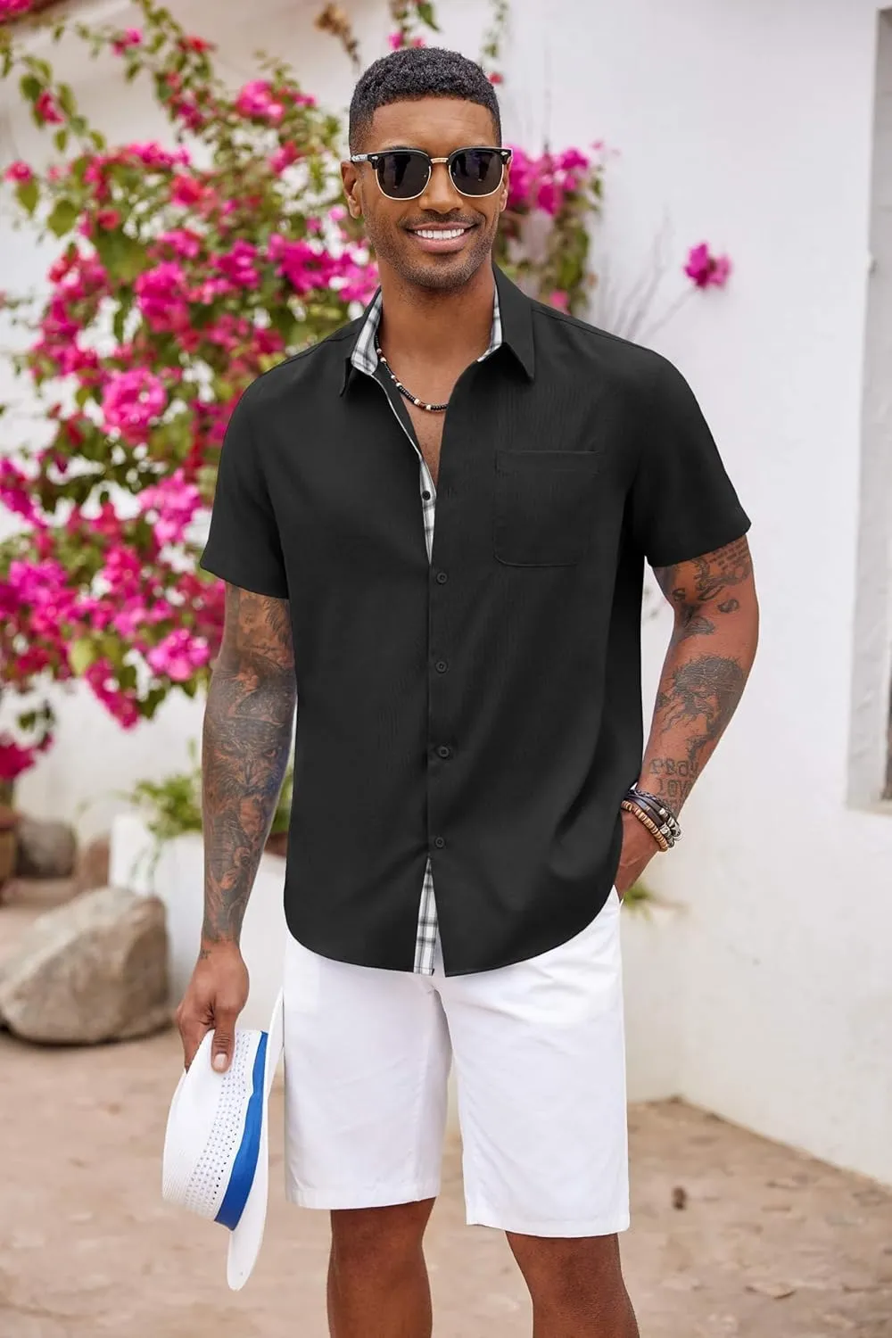 COOFANDY Men's Button Down Shirts Short Sleeve Casual Shirts Summer Beach Shirts Vacation Wedding Shirts with Pocket