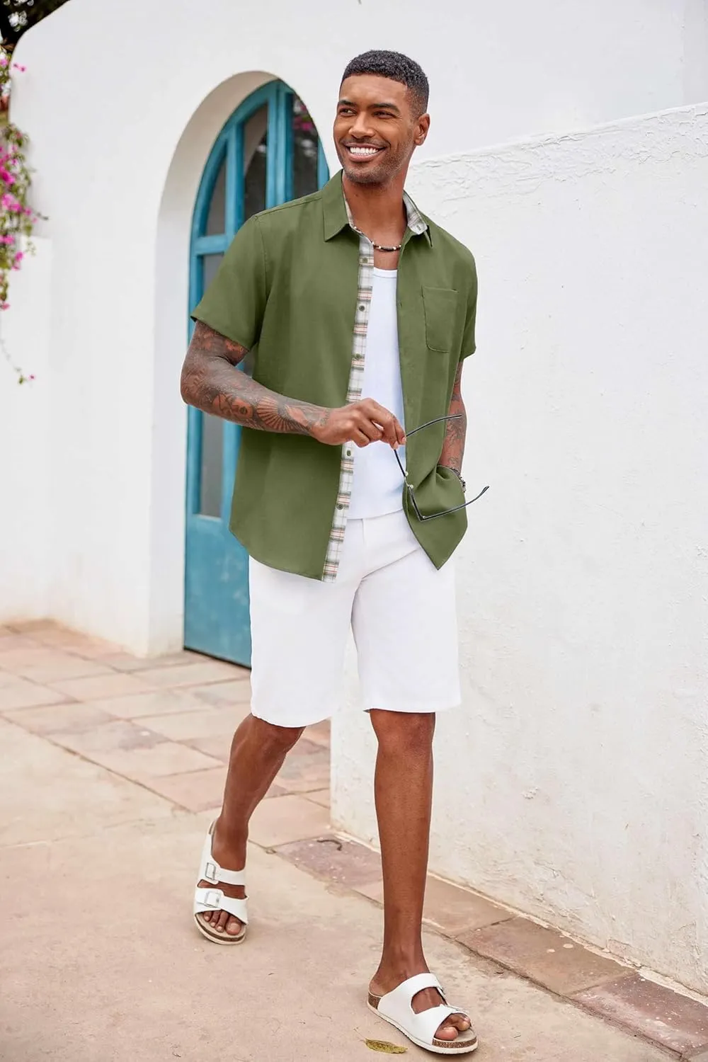 COOFANDY Men's Button Down Shirts Short Sleeve Casual Shirts Summer Beach Shirts Vacation Wedding Shirts with Pocket