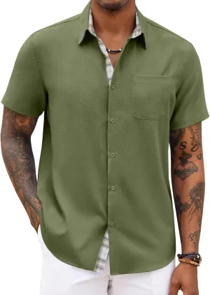 COOFANDY Men's Button Down Shirts Short Sleeve Casual Shirts Summer Beach Shirts Vacation Wedding Shirts with Pocket