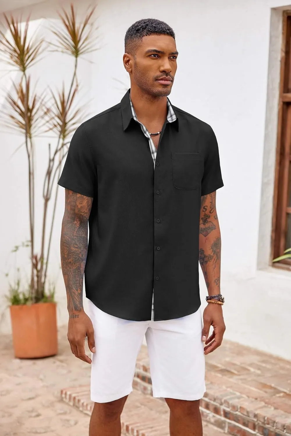 COOFANDY Men's Button Down Shirts Short Sleeve Casual Shirts Summer Beach Shirts Vacation Wedding Shirts with Pocket