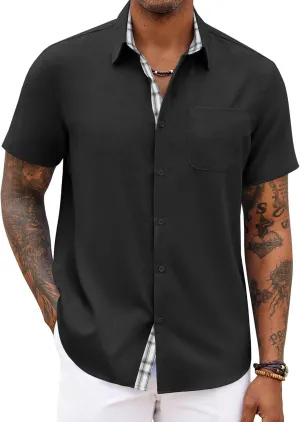 COOFANDY Men's Button Down Shirts Short Sleeve Casual Shirts Summer Beach Shirts Vacation Wedding Shirts with Pocket