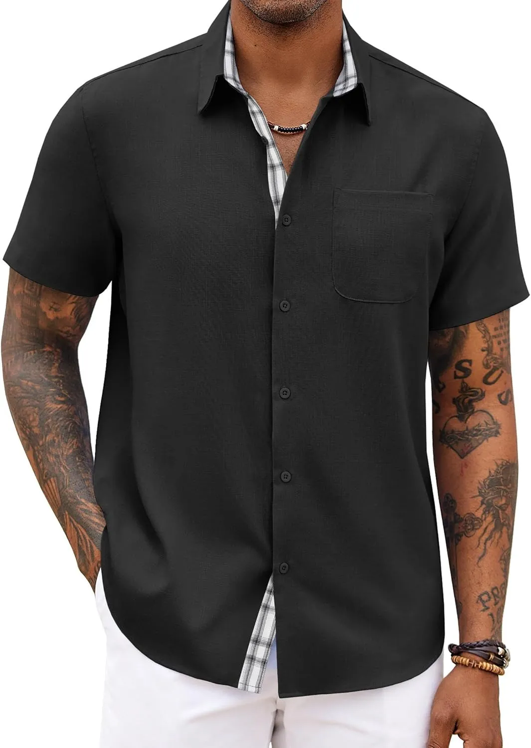 COOFANDY Men's Button Down Shirts Short Sleeve Casual Shirts Summer Beach Shirts Vacation Wedding Shirts with Pocket