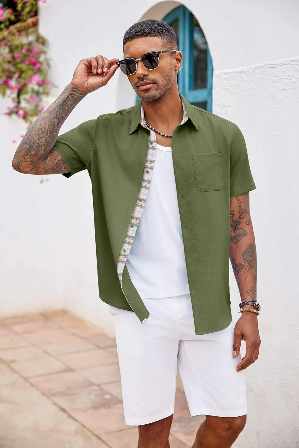 COOFANDY Men's Button Down Shirts Short Sleeve Casual Shirts Summer Beach Shirts Vacation Wedding Shirts with Pocket