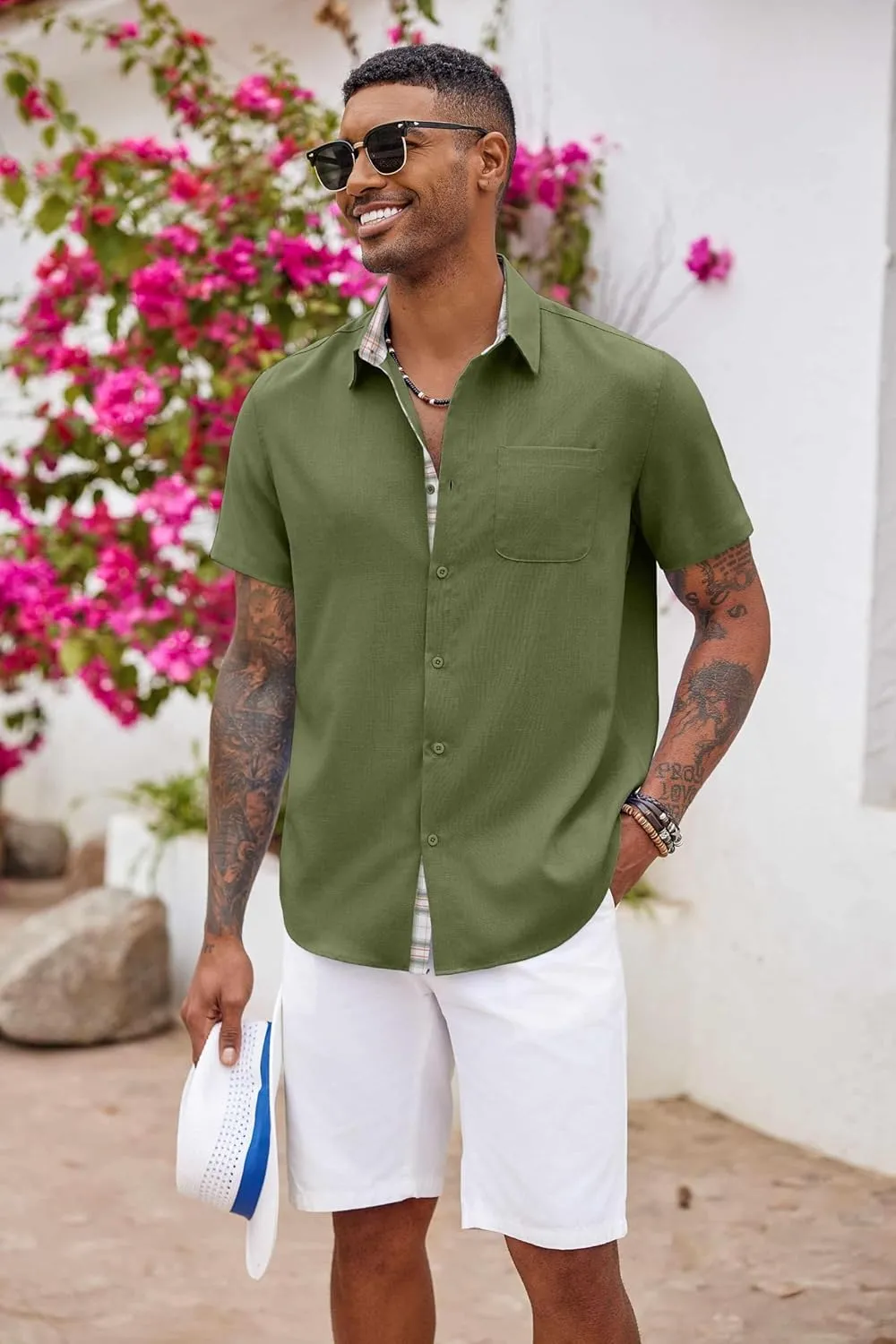 COOFANDY Men's Button Down Shirts Short Sleeve Casual Shirts Summer Beach Shirts Vacation Wedding Shirts with Pocket