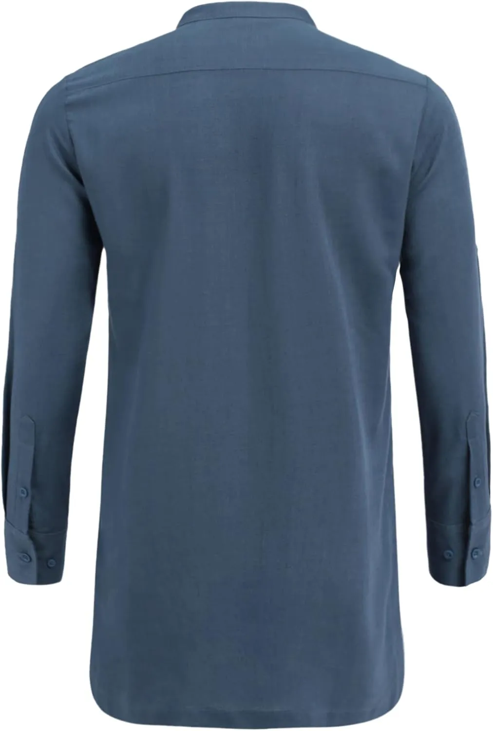 COOFANDY Men's Linen Henley Shirts Long Sleeve Collarless T-Shirts Longline Kurta Beach Shirts with Pocket