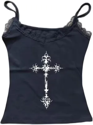 Coquette Lace Crop Tops 2000s Spaghetti Strap Tops Y2k Goth Grunge Emo Top Women Vintage Camisole