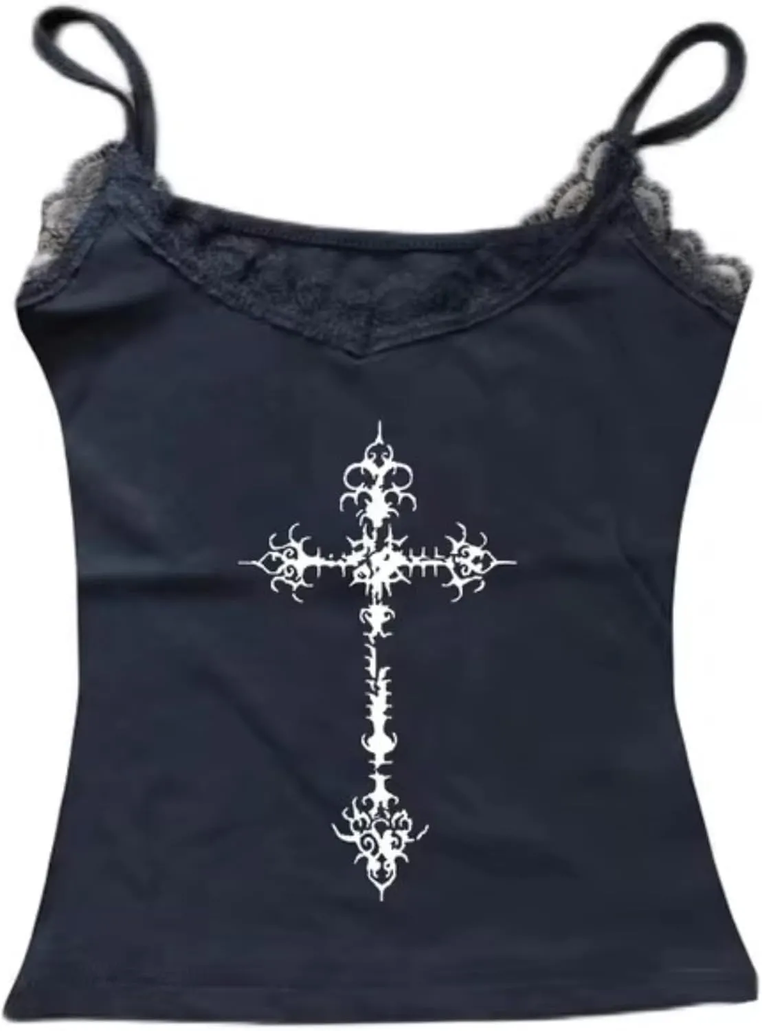 Coquette Lace Crop Tops 2000s Spaghetti Strap Tops Y2k Goth Grunge Emo Top Women Vintage Camisole