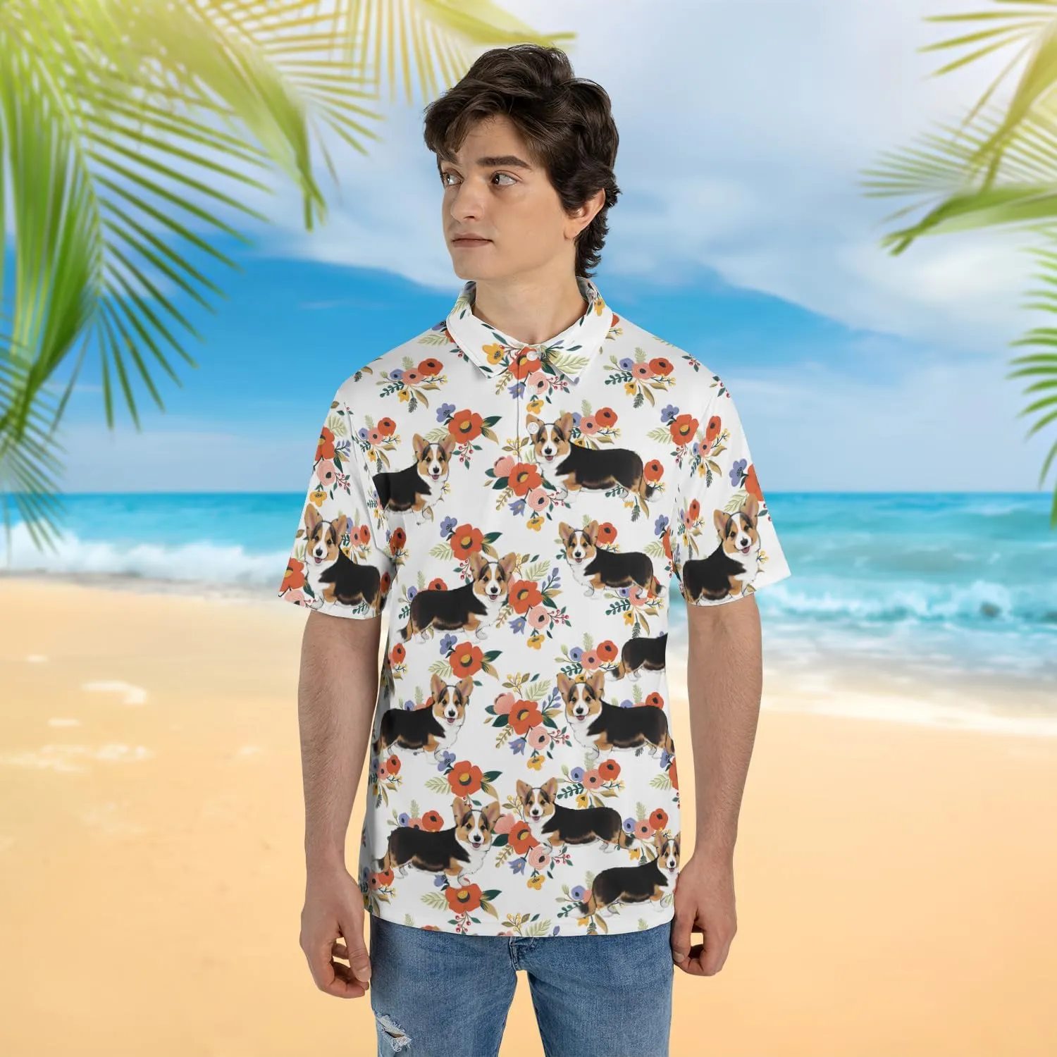 Corgi Polo Shirts for Men - Pet Lover Mens Polo Shirts Short Sleeve Shirts for Men Women Quick Dry Series 01