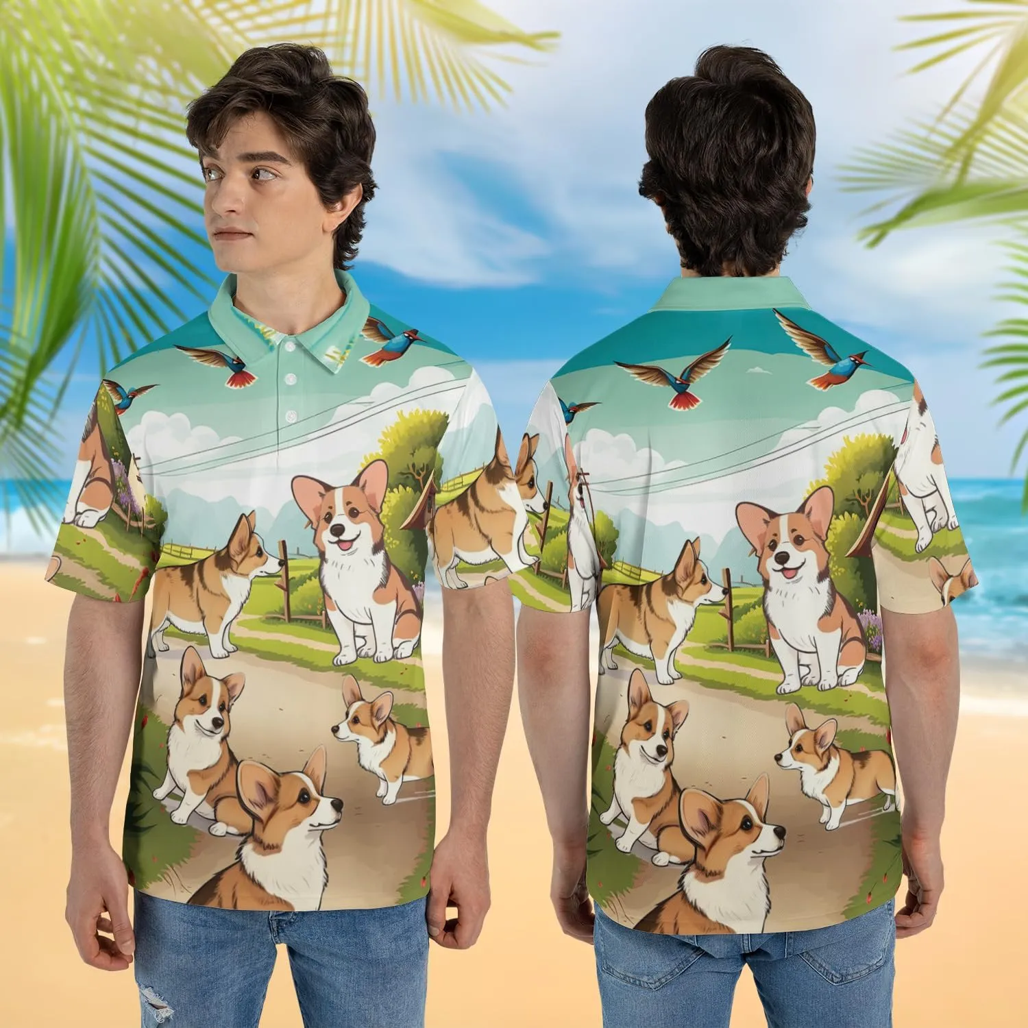 Corgi Polo Shirts for Men - Pet Lover Mens Polo Shirts Short Sleeve Shirts for Men Women Quick Dry Series 01