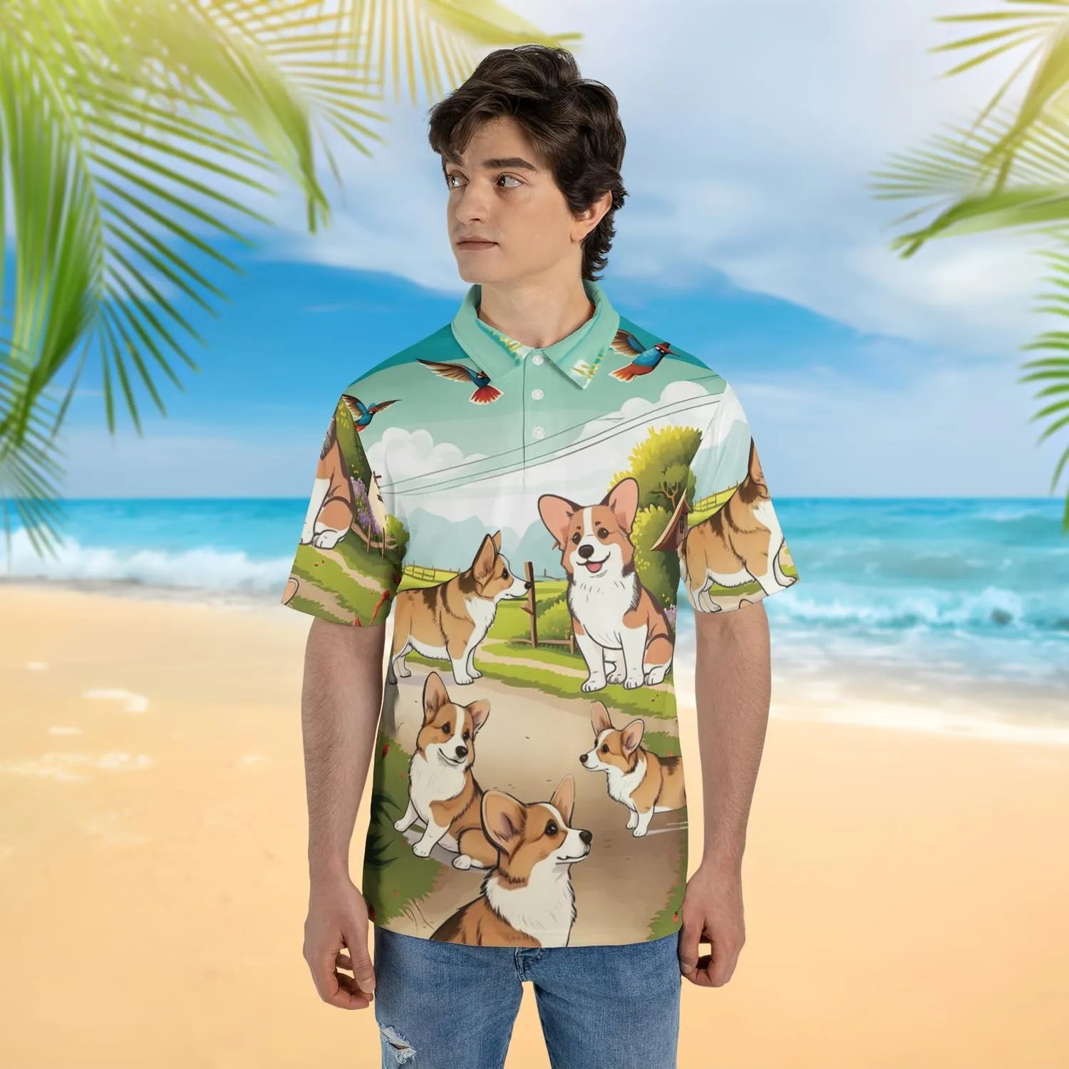 Corgi Polo Shirts for Men - Pet Lover Mens Polo Shirts Short Sleeve Shirts for Men Women Quick Dry Series 01