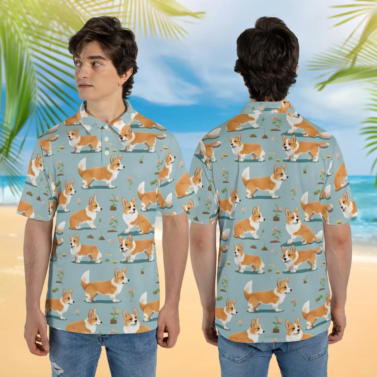 Corgi Polo Shirts for Men - Pet Lover Mens Polo Shirts Short Sleeve Shirts for Men Women Quick Dry Series 01