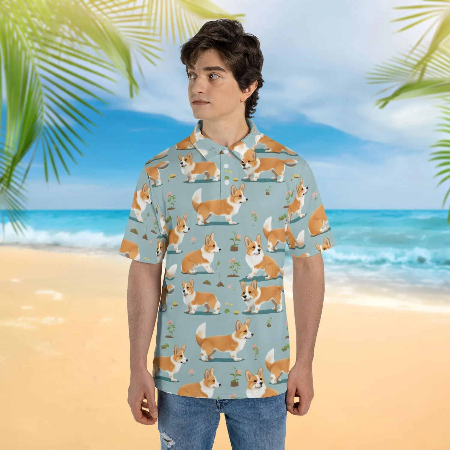 Corgi Polo Shirts for Men - Pet Lover Mens Polo Shirts Short Sleeve Shirts for Men Women Quick Dry Series 01