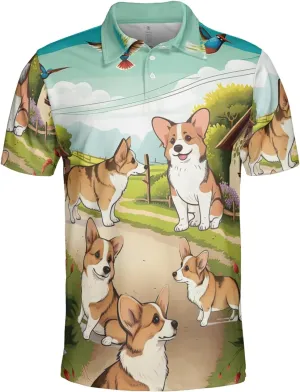 Corgi Polo Shirts for Men - Pet Lover Mens Polo Shirts Short Sleeve Shirts for Men Women Quick Dry Series 01