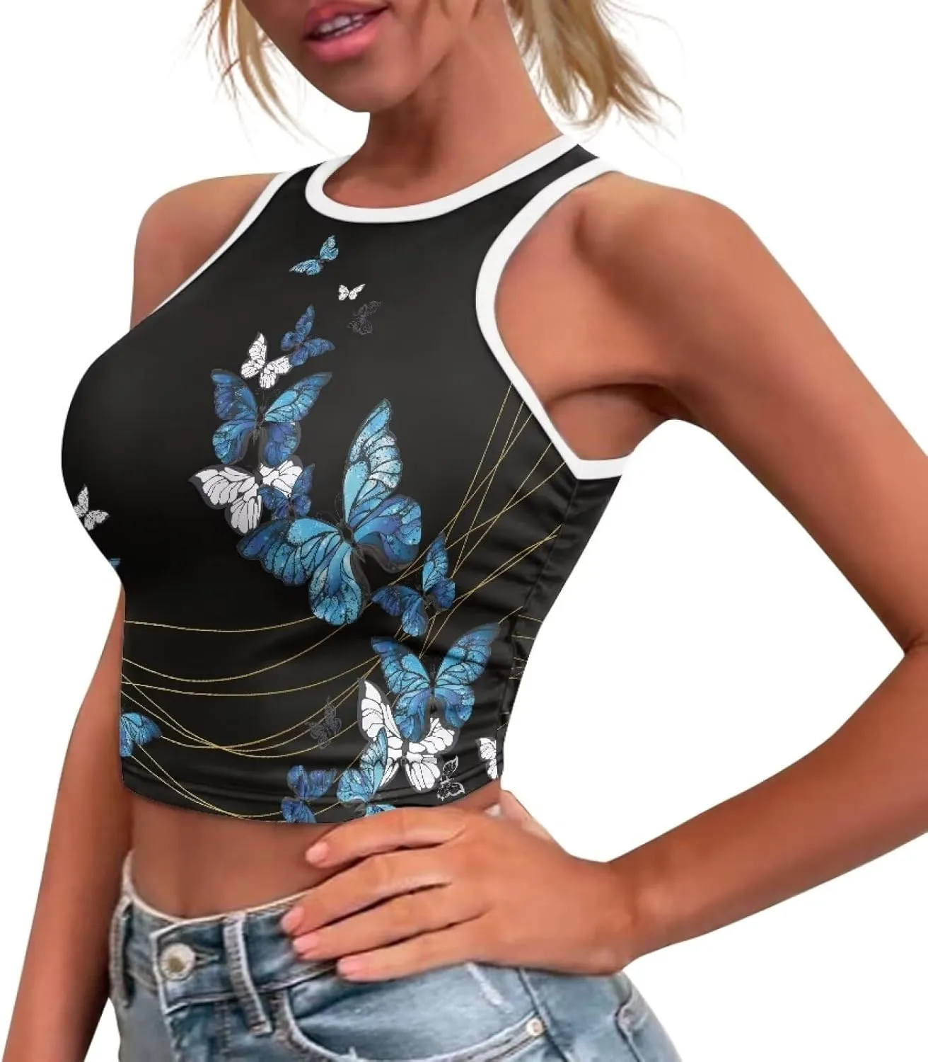 Crop Tank Tops for Women 2025 Trendy Slim Fit Ladies Tops and Blouses Sleeveless Racerback Halter Neck Fitted Tops