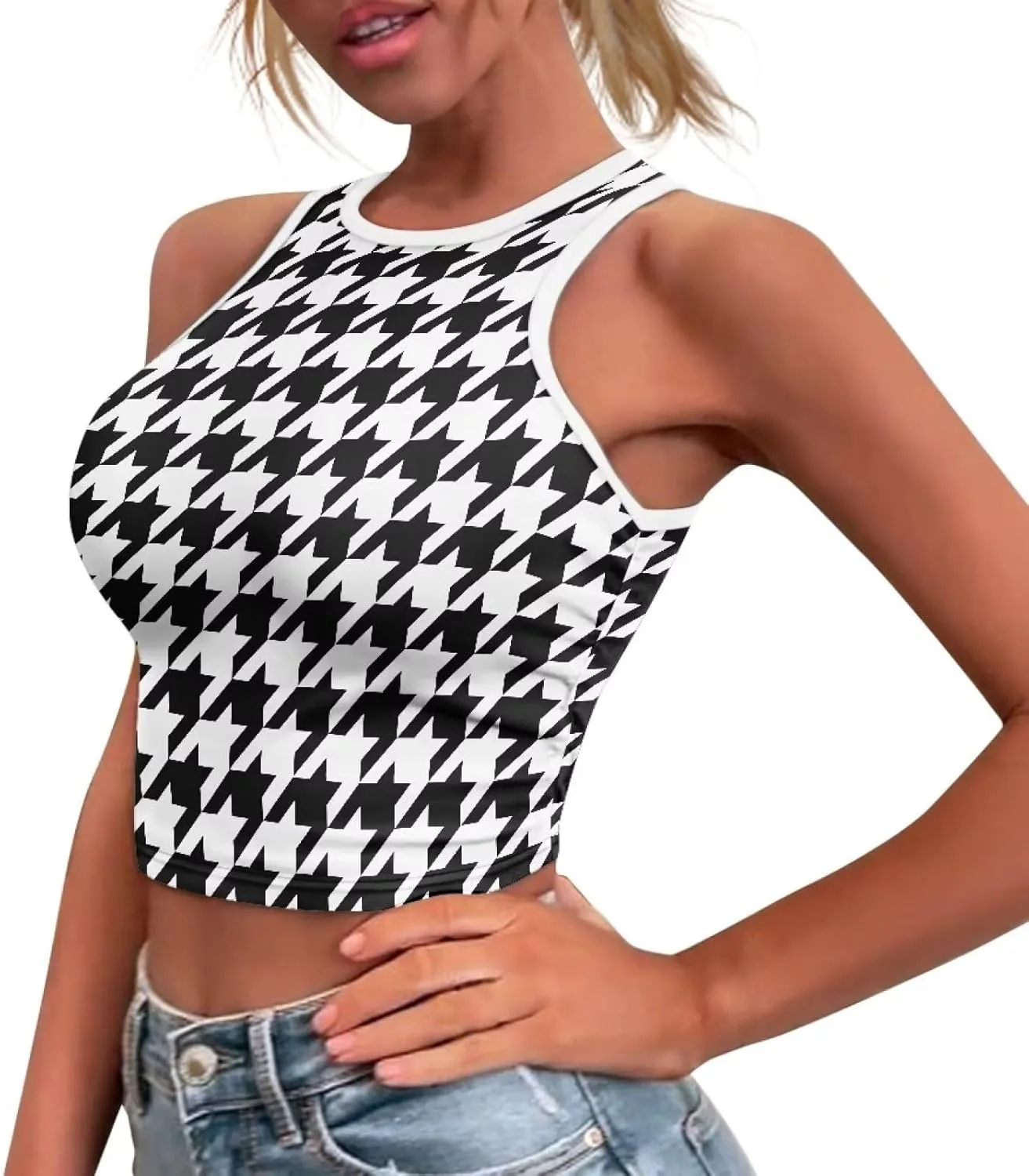 Crop Tank Tops for Women 2025 Trendy Slim Fit Ladies Tops and Blouses Sleeveless Racerback Halter Neck Fitted Tops