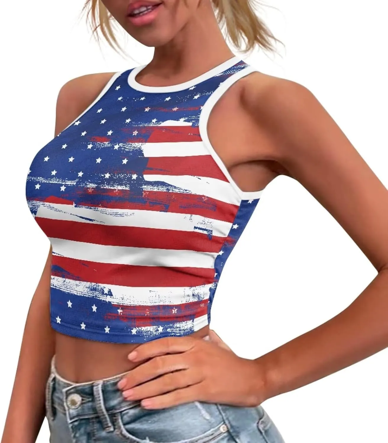 Crop Tops for Women Tank Tops Basic Style Sleeveless Racerback Halter Neck Fitted Tops