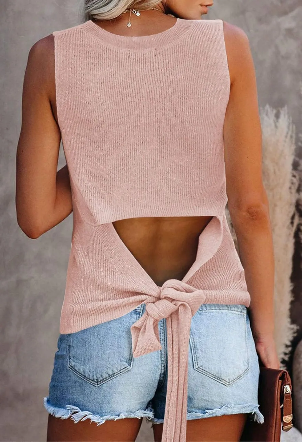 Cutiefox Women's Knit Tank Tops Sleeveless Summer Loose Tie Back Casual Vest Shirts Blouses