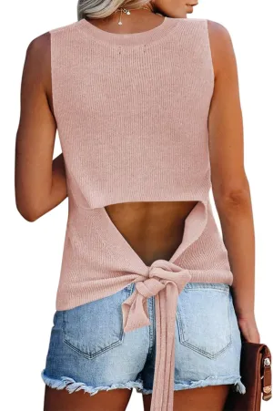 Cutiefox Women's Knit Tank Tops Sleeveless Summer Loose Tie Back Casual Vest Shirts Blouses