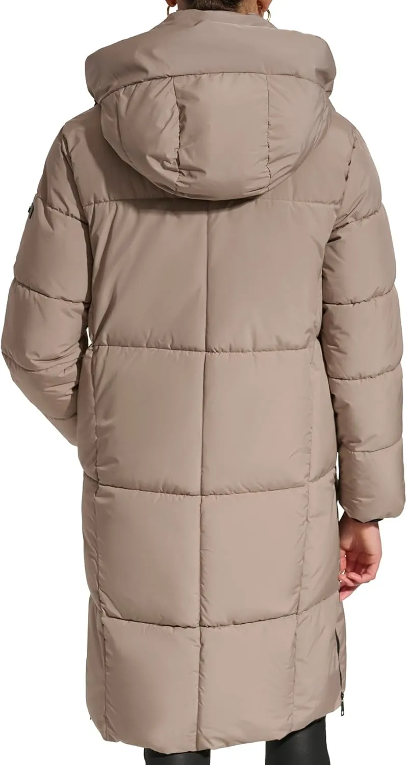 DKNY Women's Hooded Long Down Alternative Puffer Jacket