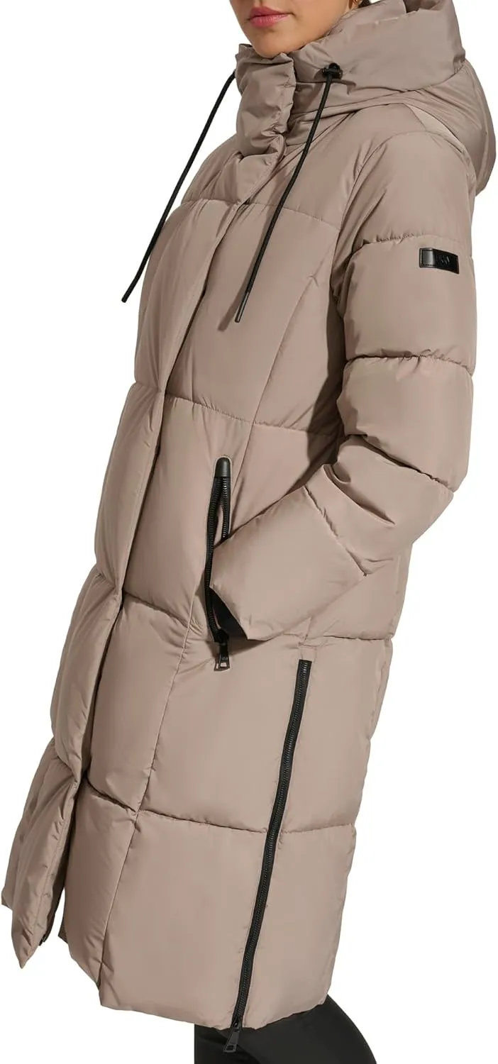 DKNY Women's Hooded Long Down Alternative Puffer Jacket