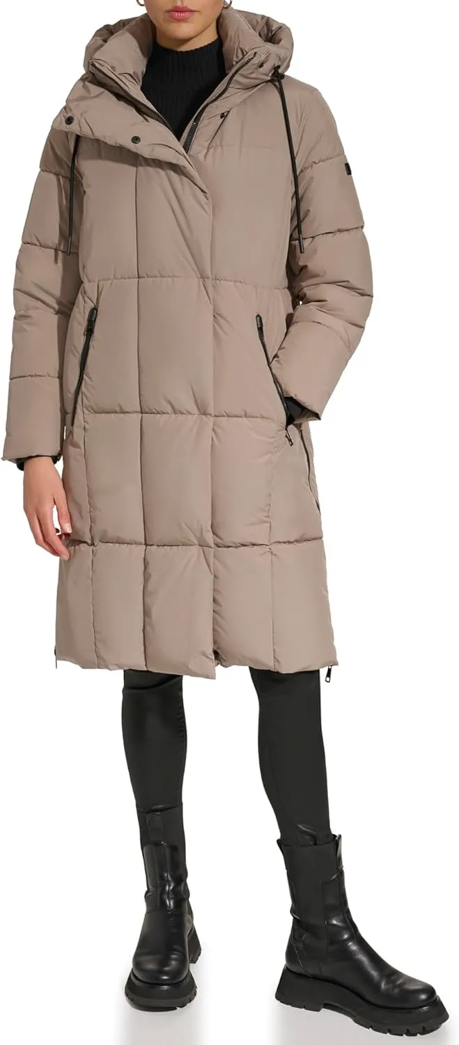 DKNY Women's Hooded Long Down Alternative Puffer Jacket