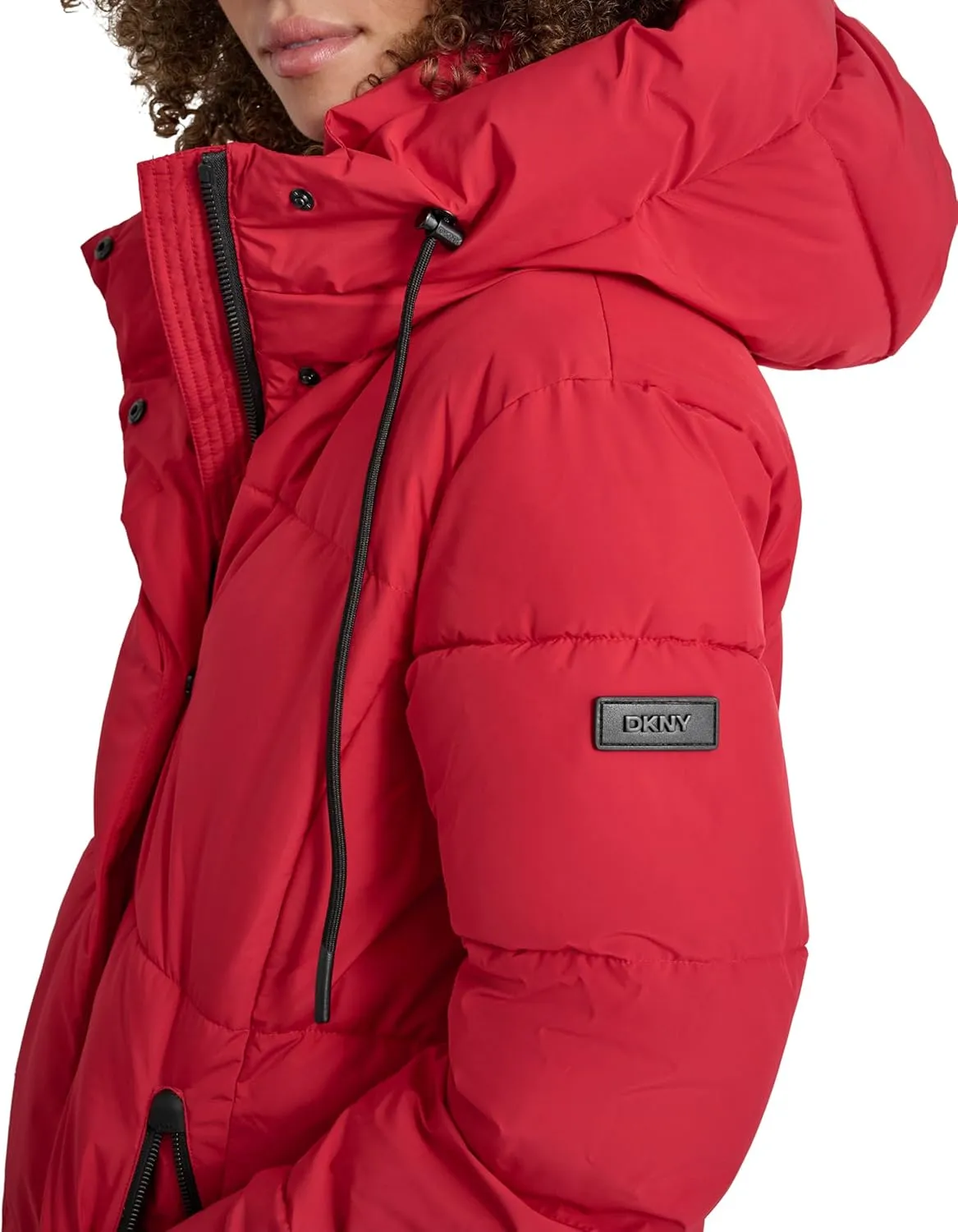 DKNY Women's Hooded Long Down Alternative Puffer Jacket