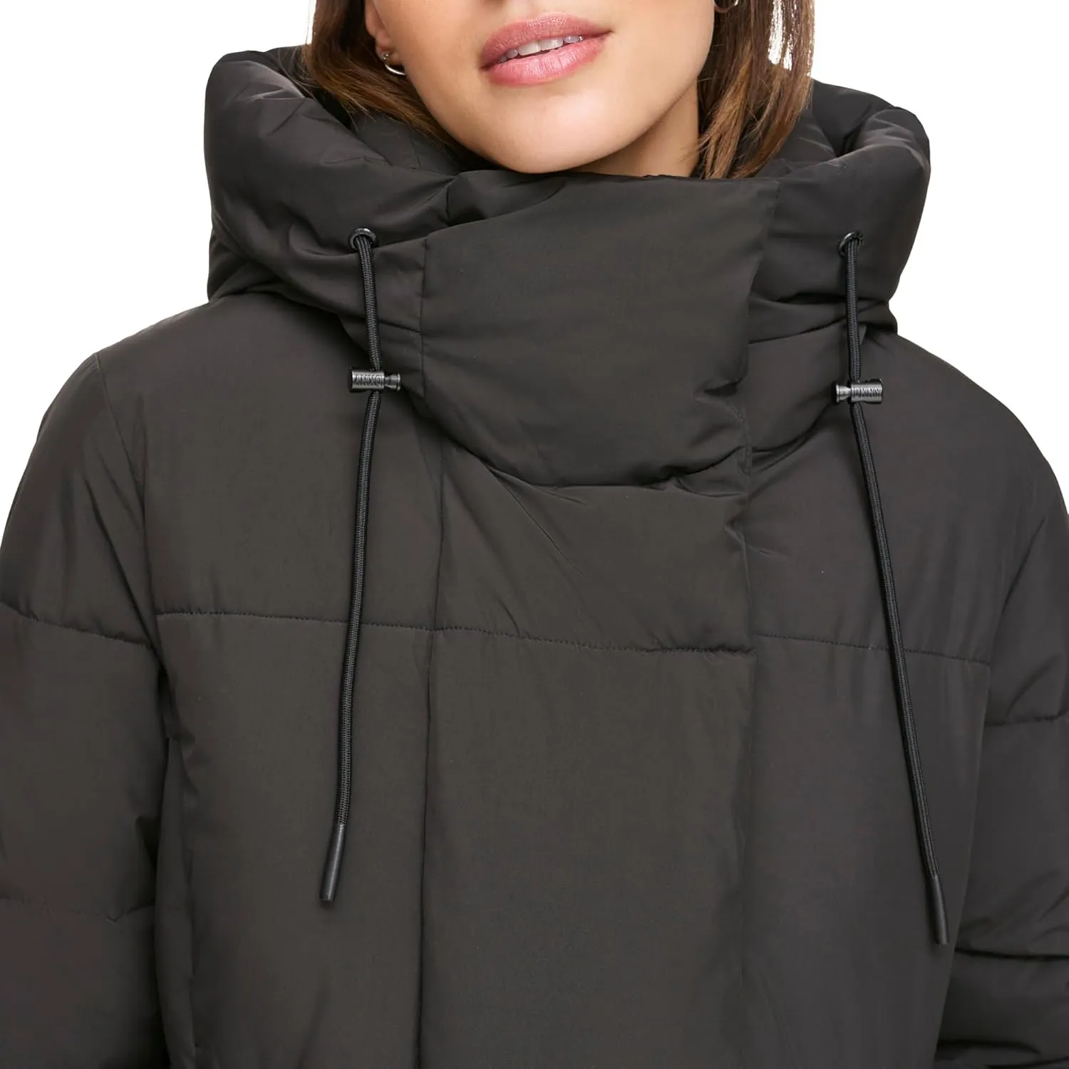 DKNY Women's Hooded Long Down Alternative Puffer Jacket