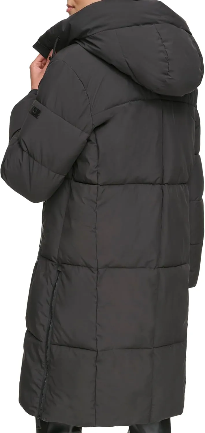 DKNY Women's Hooded Long Down Alternative Puffer Jacket