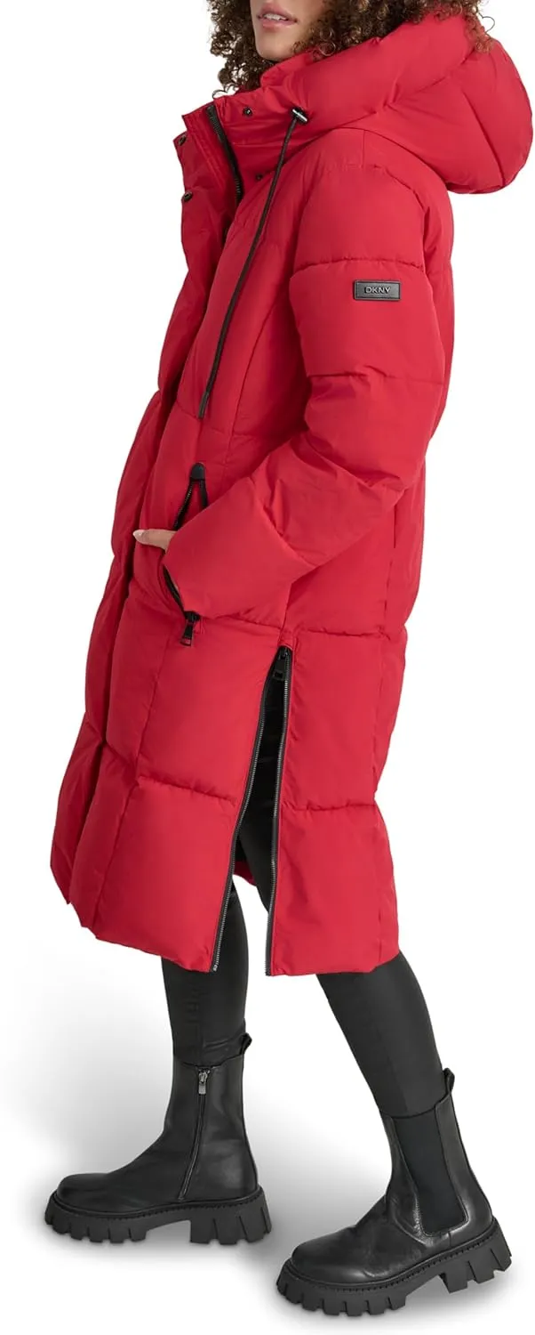 DKNY Women's Hooded Long Down Alternative Puffer Jacket