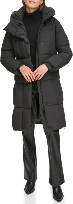 DKNY Women's Hooded Long Down Alternative Puffer Jacket
