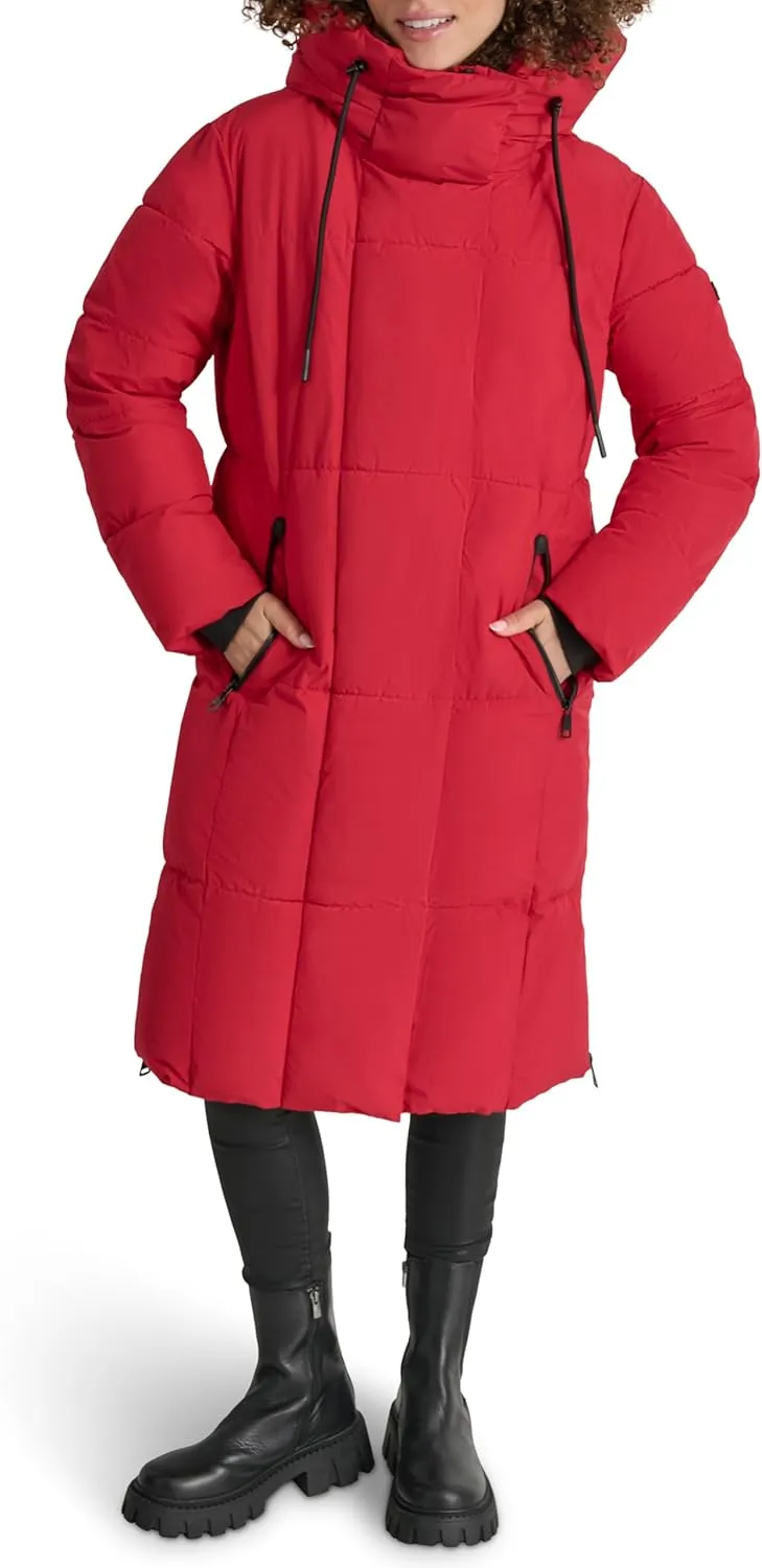 DKNY Women's Hooded Long Down Alternative Puffer Jacket