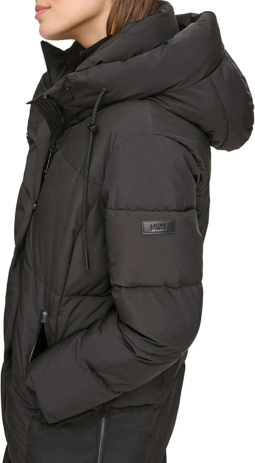 DKNY Women's Hooded Long Down Alternative Puffer Jacket
